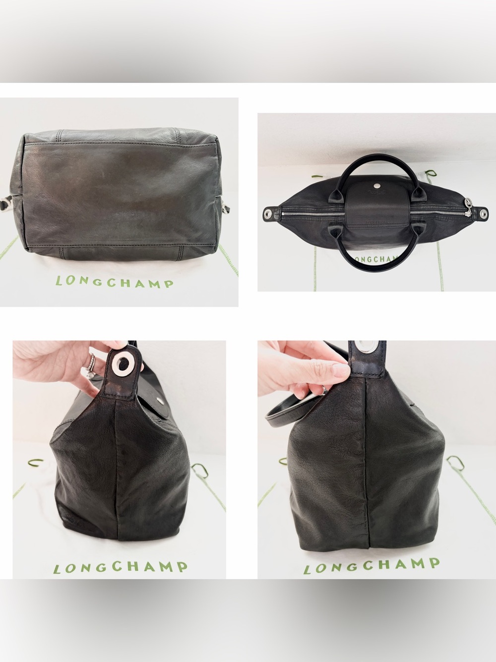 ❤️SOLD❤️ Longchamp Le Pliage Cuir Medium Black Leather Top Handle Crossbody Bag - Picture 12 of 16